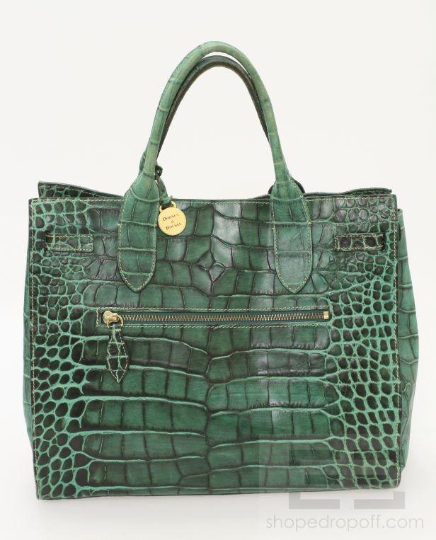 Dooney & Bourke Jade Green Leather Croc Embossed Tote Bag | eBay