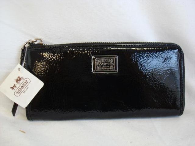 Coach Poppy Black Patent leather slim zip wallet women&#39;s Wallets Clutch | eBay