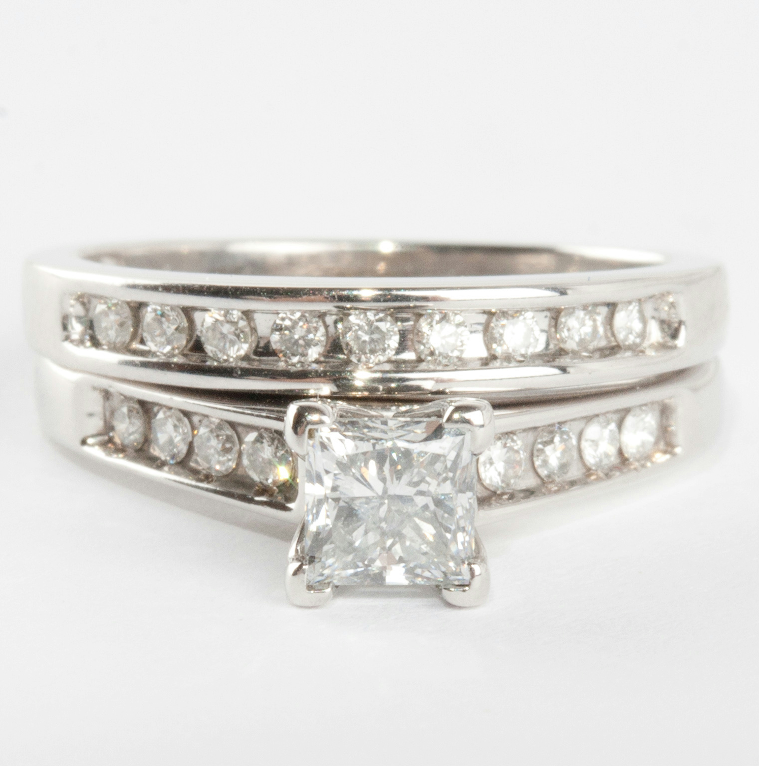 14k White Gold Princess Cut Diamond Engagement / Wedding 