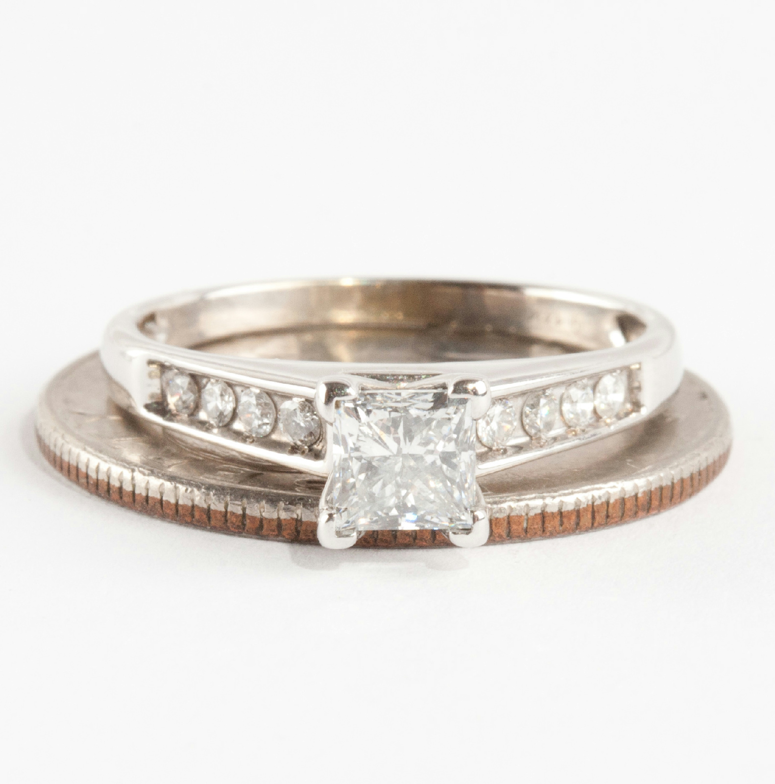 14k White Gold Princess Cut Diamond Engagement / Wedding 