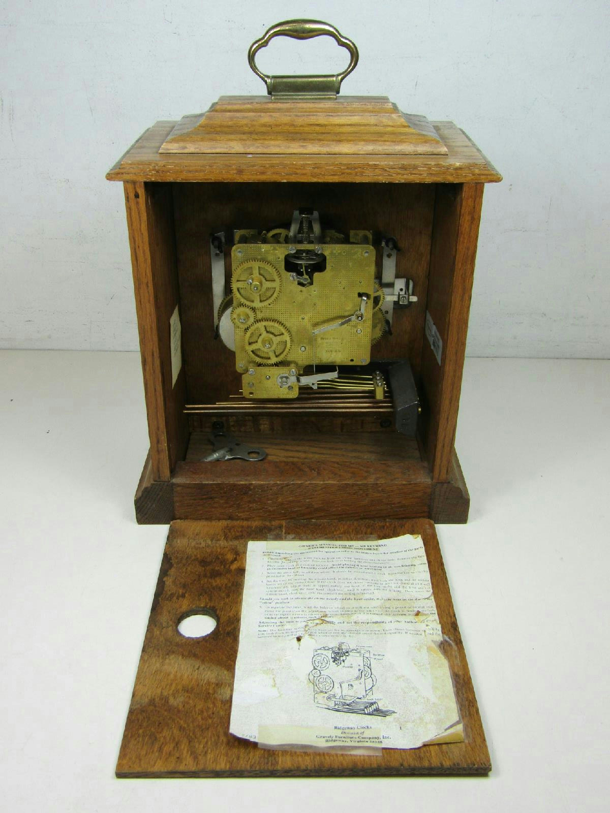 Vintage Ridgeway Mantel Clock Oak 551 M7 Westminster Chime W/ Key WORKS