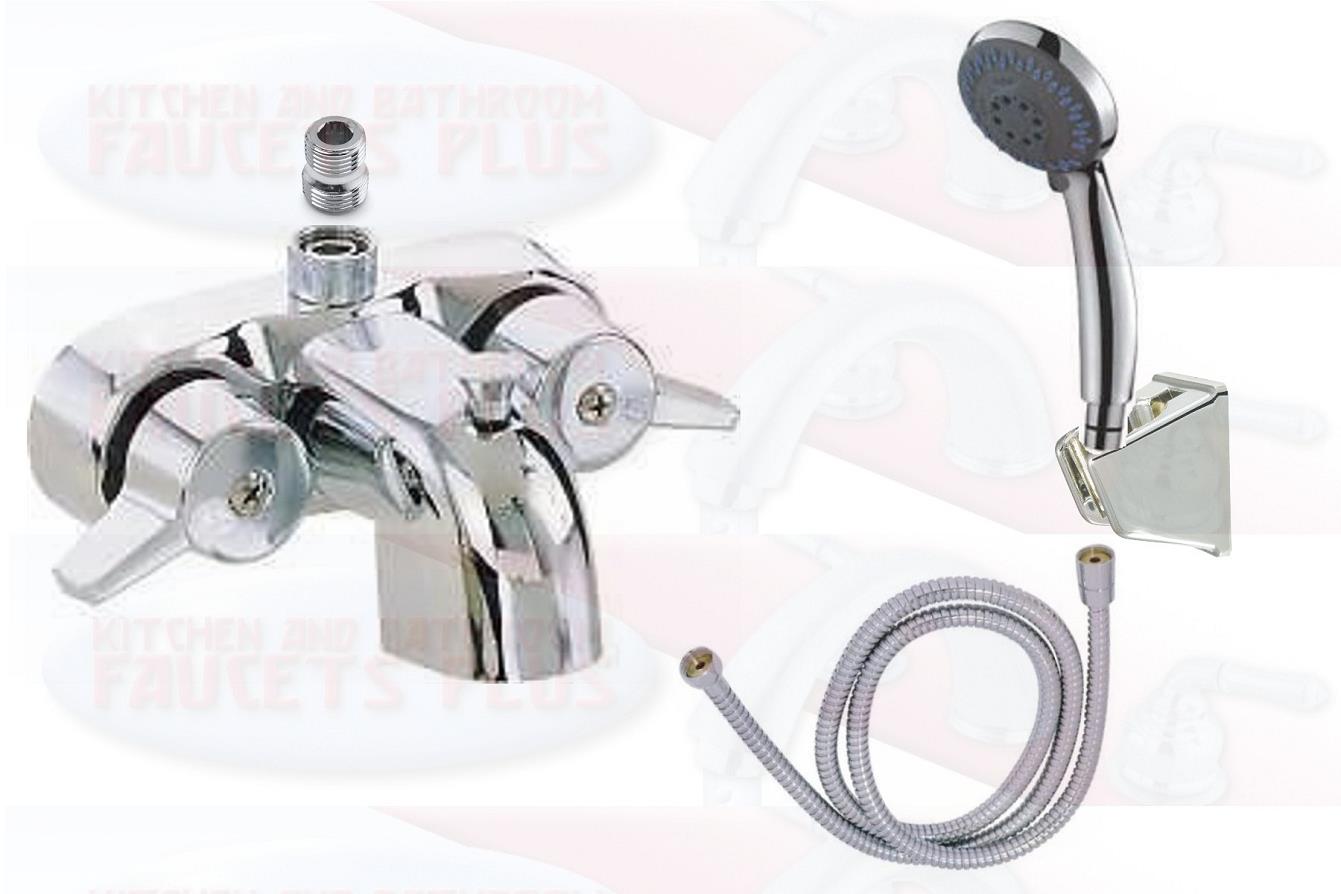 Details About Chrome Bathroom Add A Shower Clawfoot Tub Diverter Faucet Hand Shower Kit