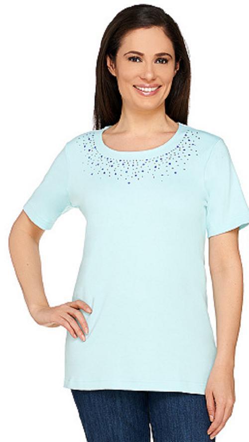 Quacker Factory Size 2x Pale Blue Sparkle And Shine Scoop Neckline T Details About Quacker Factory Size 2x Pale Blue Sparkle And Shine Scoop Neckline T Shirt